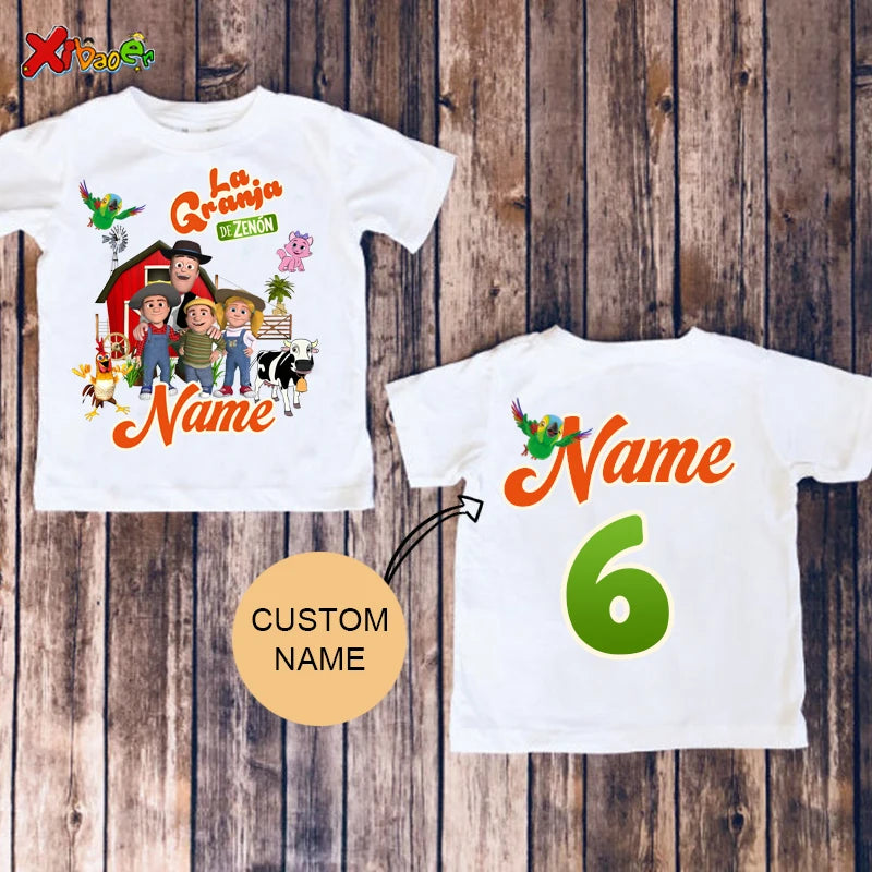 Farm Shirt for Kids Animal Cartoon Custom Name Shirt Toddler Baby Gift 3nd Birthday Shirt Teen Girl Clothes Shirt Boys Tee Zoo