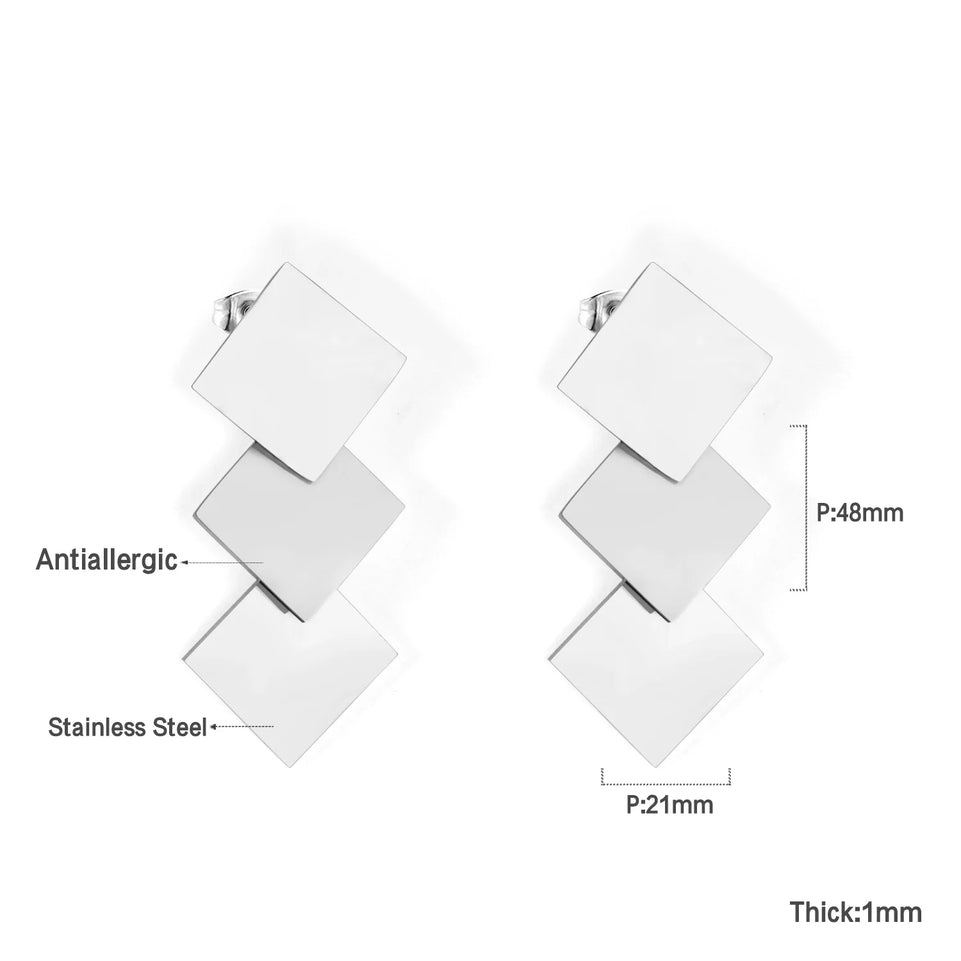 LUXUKISSKIDS Metal Stacked Geometric Dangle Stud Earrings Fashion Girls' Accessories Round Tassel Exaggerated Design Dailywear