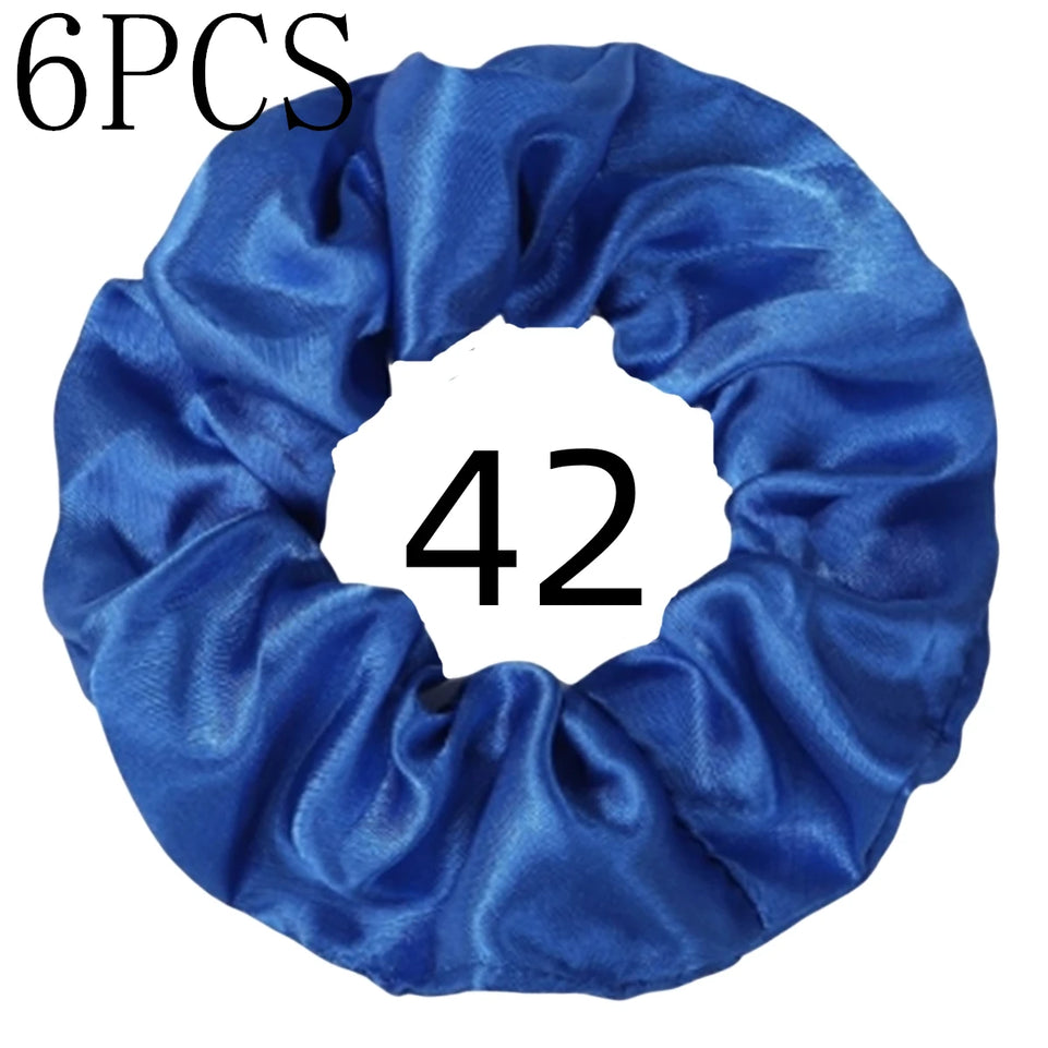 6pcs/lot Hair Scrunchies Bands Scrunchy Ties Ropes Ponytail Holder for Women or Girls Accessories Satin Headwear Solid 100 Color