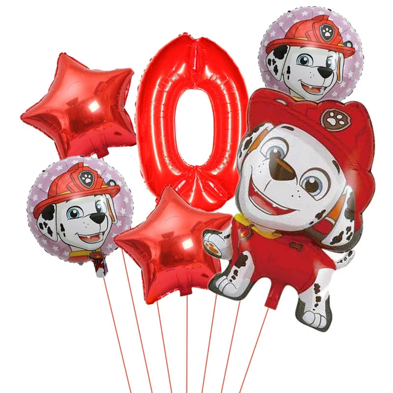 6pcs Cartoon Paw Patrol Theme Foil Balloon Number Balloon Childrens Birthday Party Decoration Baby Gift Party Chase Skye Balloon