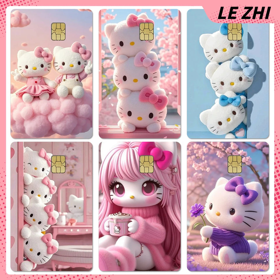 Anime Cartoon Sanrio Hello Kitty Credit Card Stickers Kawaii Waterproof Bank Card Bus Metro Sticker Decoration Girls Accessories