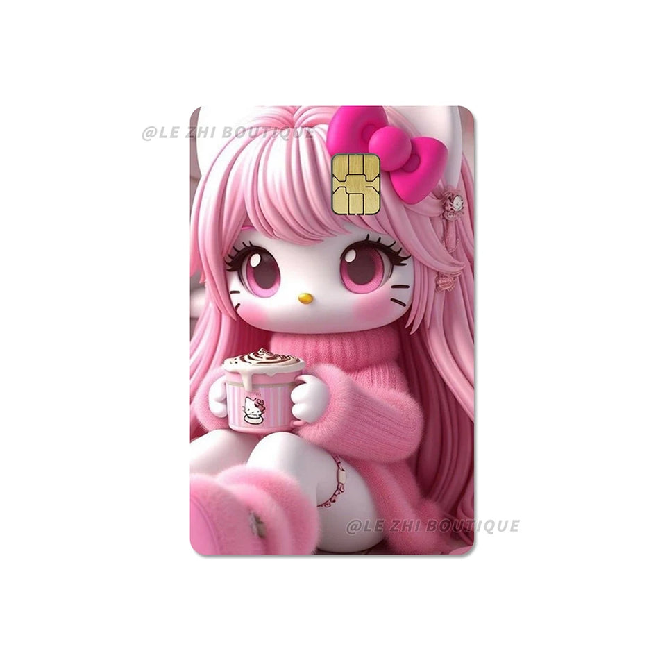 Anime Cartoon Sanrio Hello Kitty Credit Card Stickers Kawaii Waterproof Bank Card Bus Metro Sticker Decoration Girls Accessories