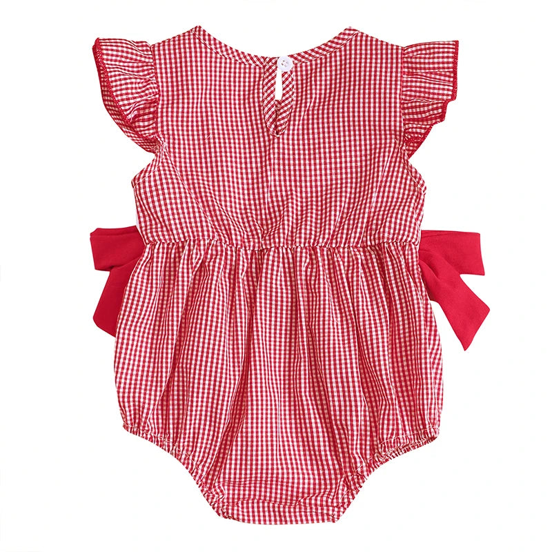 Baby Girl Valentines Day Outfit Newborn Heart Plaid Bubble Romper Bowknot Ruffle Bodysuit Smocked Baby Clothes