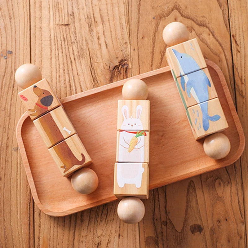 Baby Wooden Rotating Jigsaw Puzzle Hand bell Toy Montessori Educational Sensory Cognition Toys Wooden Music Rattle Toy Baby Gift