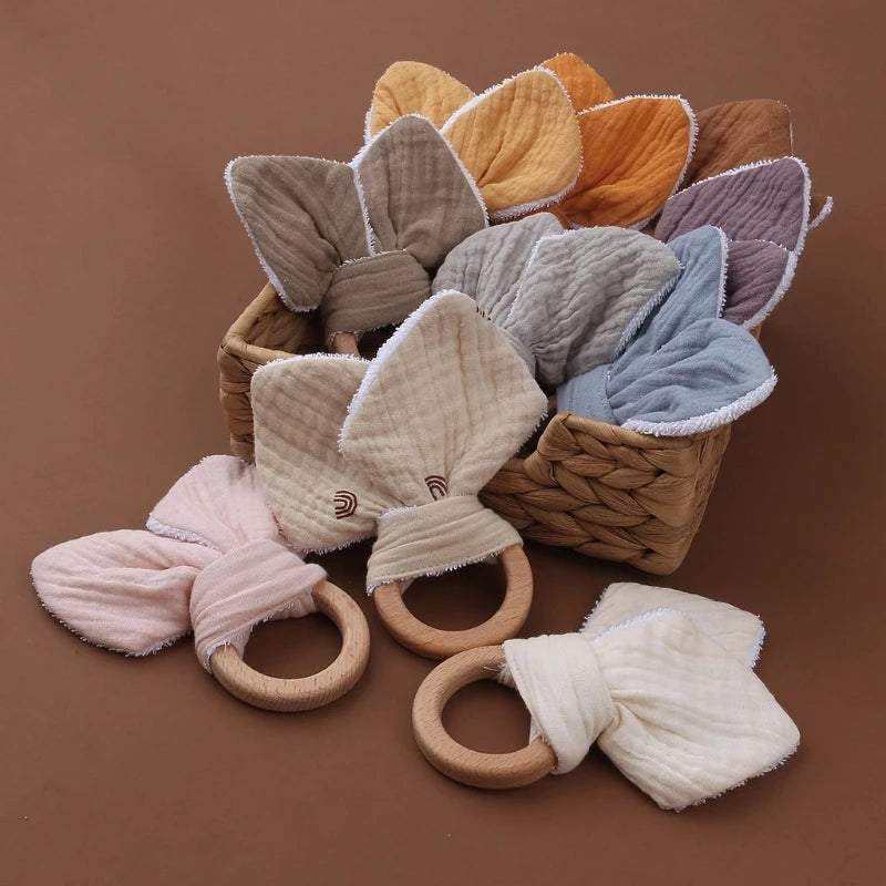 Soft Cotton Ears Teething Chewing Appease Toy Baby Natural Teether Ring Relief Teether