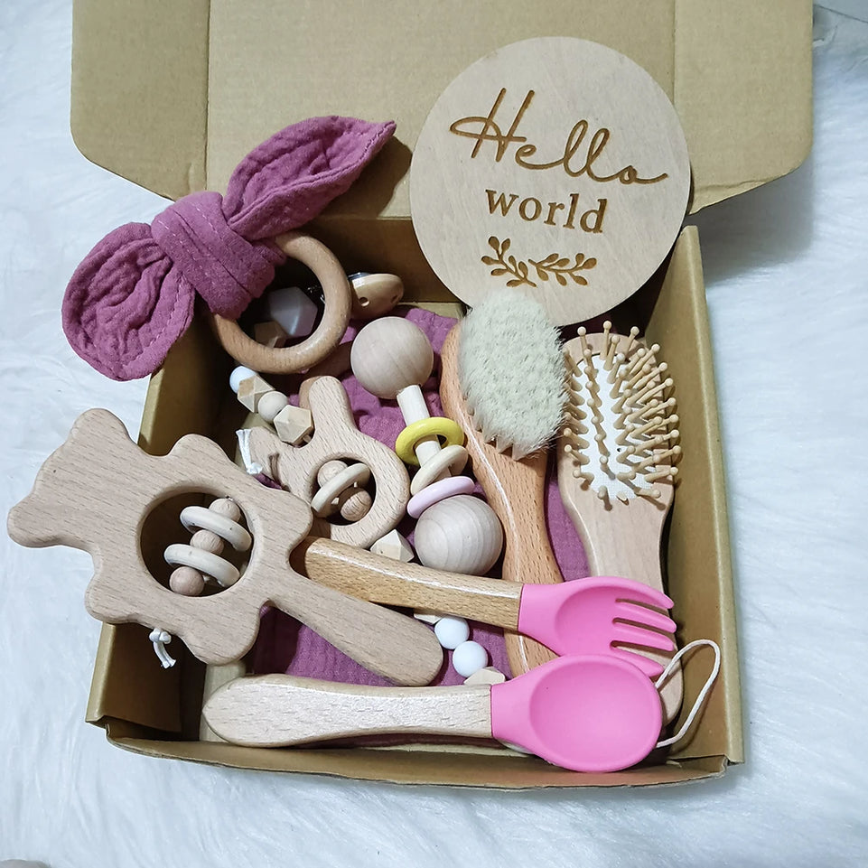 10 Pieces Of Personalized Name Newborn Bath Toy Gift Set 0-12 Months Old Baby Rattle Toy Baby Boy Girl Birth Name Plate Gift Set