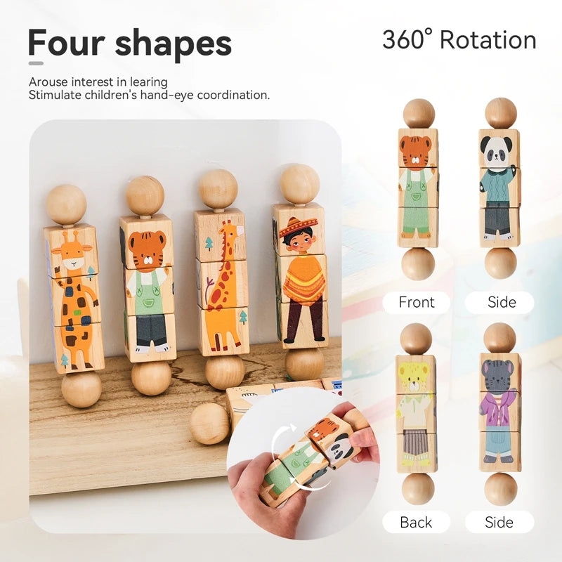 Baby Wooden Rotating Jigsaw Puzzle Hand bell Toy Montessori Educational Sensory Cognition Toys Wooden Music Rattle Toy Baby Gift