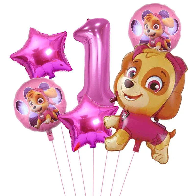6pcs Cartoon Paw Patrol Theme Foil Balloon Number Balloon Childrens Birthday Party Decoration Baby Gift Party Chase Skye Balloon