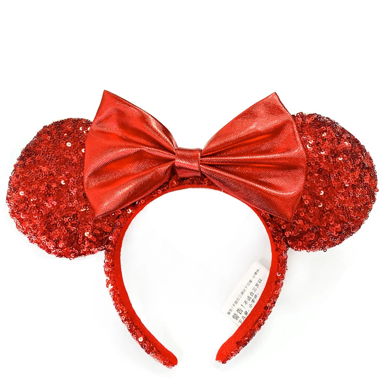 Minnie Mouse Ear Headband For Women Disneyland Headband Mickey Adult/Child Ears Leather Plush Sequin Cosplay Girls Accessories
