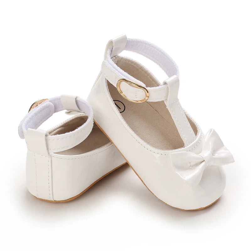 Baby Shoes Girls' Newborn White Series Forefoot Shoes PU Leather Flat Bottom Soft Sole Baby Shoes Bow Baby Princess Shoes