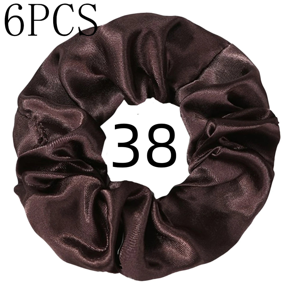 6pcs/lot Hair Scrunchies Bands Scrunchy Ties Ropes Ponytail Holder for Women or Girls Accessories Satin Headwear Solid 100 Color