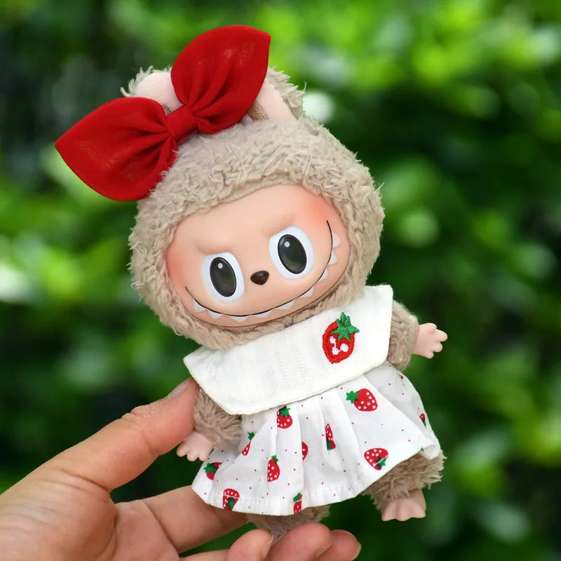 Labubu I II Dolls Clothes Strawberry Tank Top Skirt Paired With Princess White Shoes Princess Baby Clothes Accessories