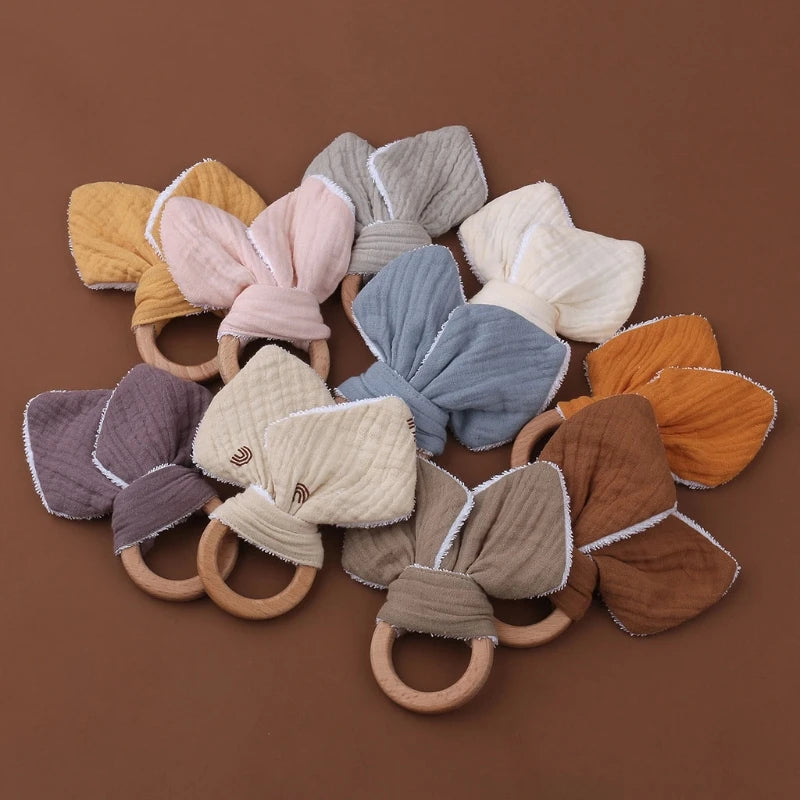 Soft Cotton Ears Teething Chewing Appease Toy Baby Natural Teether Ring Relief Teether