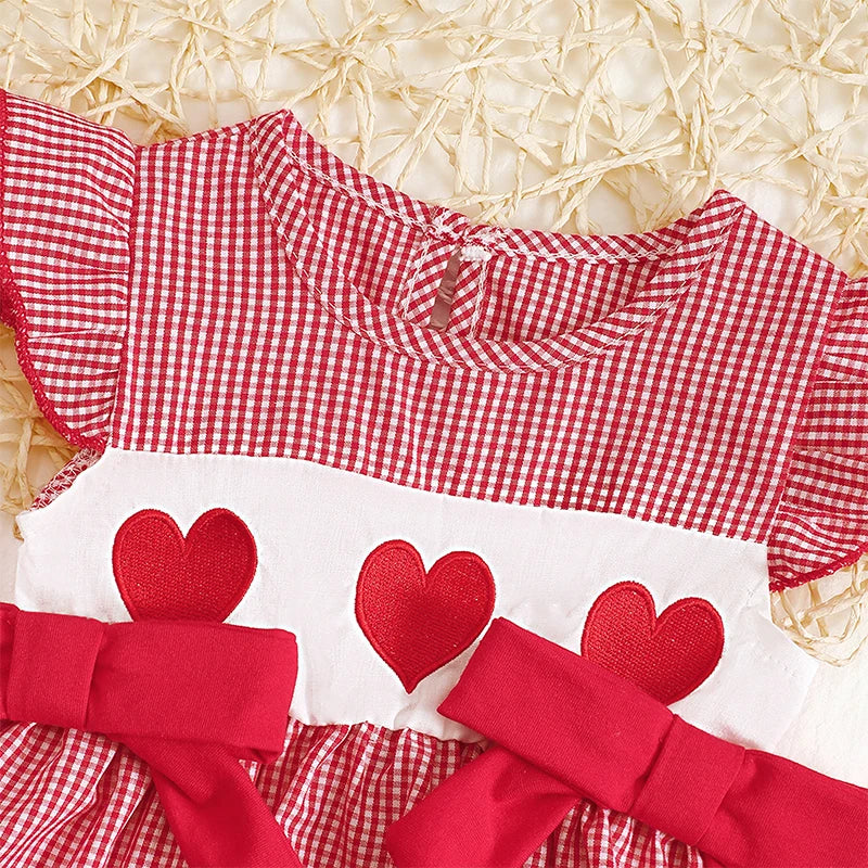 Baby Girl Valentines Day Outfit Newborn Heart Plaid Bubble Romper Bowknot Ruffle Bodysuit Smocked Baby Clothes