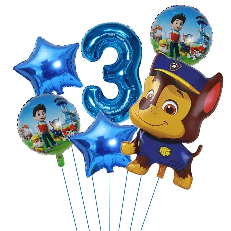 6pcs Cartoon Paw Patrol Theme Foil Balloon Number Balloon Childrens Birthday Party Decoration Baby Gift Party Chase Skye Balloon