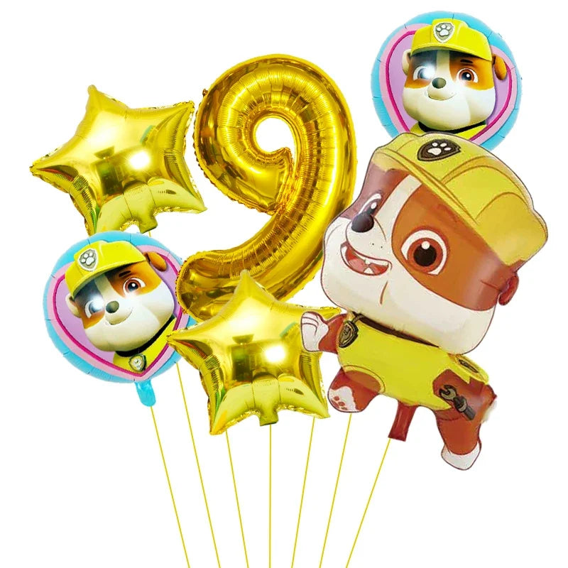 6pcs Cartoon Paw Patrol Theme Foil Balloon Number Balloon Childrens Birthday Party Decoration Baby Gift Party Chase Skye Balloon
