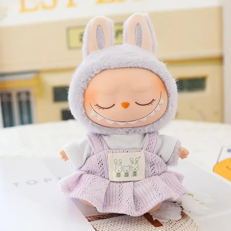 For 17cm Ropa Labubu v1/v2/v3 cloth Doll T-Shirt Overalls Pants Set Baby Clothes and 10cm cotton Doll Clothes Skirt