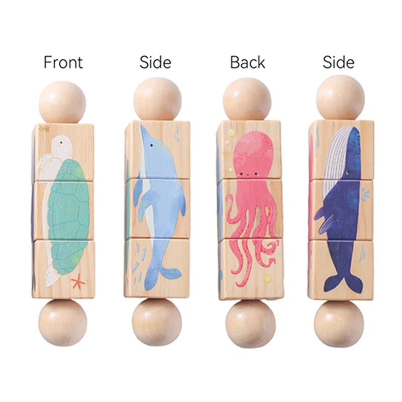 Baby Wooden Rotating Jigsaw Puzzle Hand bell Toy Montessori Educational Sensory Cognition Toys Wooden Music Rattle Toy Baby Gift