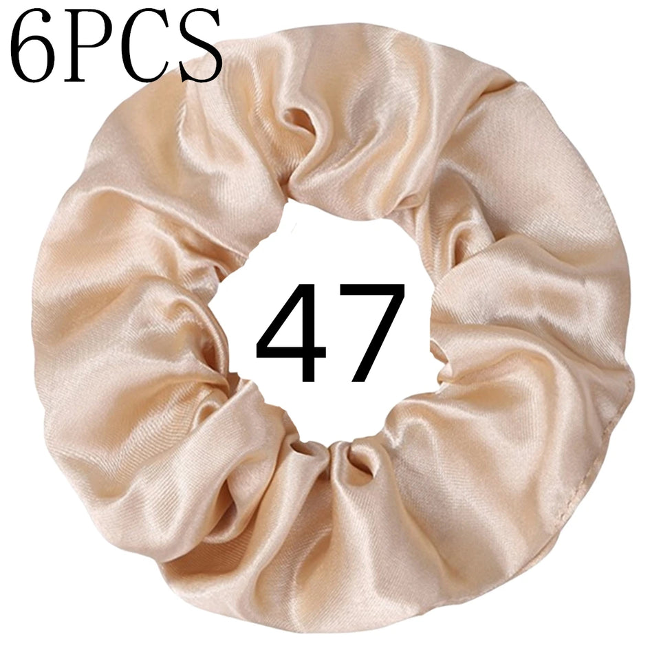 6pcs/lot Hair Scrunchies Bands Scrunchy Ties Ropes Ponytail Holder for Women or Girls Accessories Satin Headwear Solid 100 Color