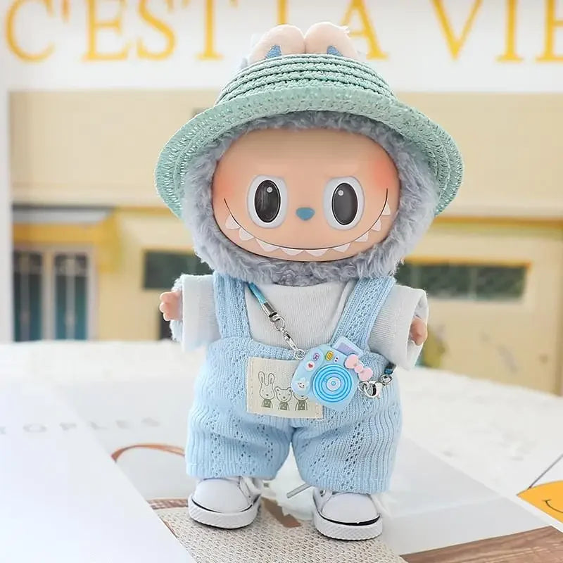 For 17cm Ropa Labubu v1/v2/v3 cloth Doll T-Shirt Overalls Pants Set Baby Clothes and 10cm cotton Doll Clothes Skirt