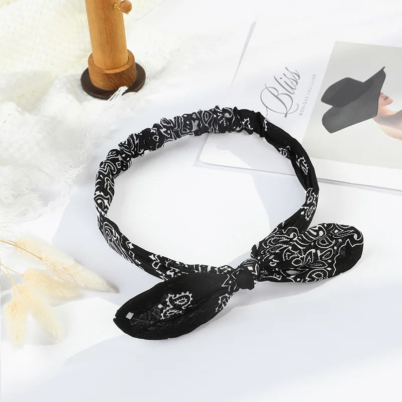 Paisley Bandana Hairbands Cute Rabbit Ear Turban Headwrap Hair Band Girls Accessories Fashion Top Knotted Bow Headband for Women
