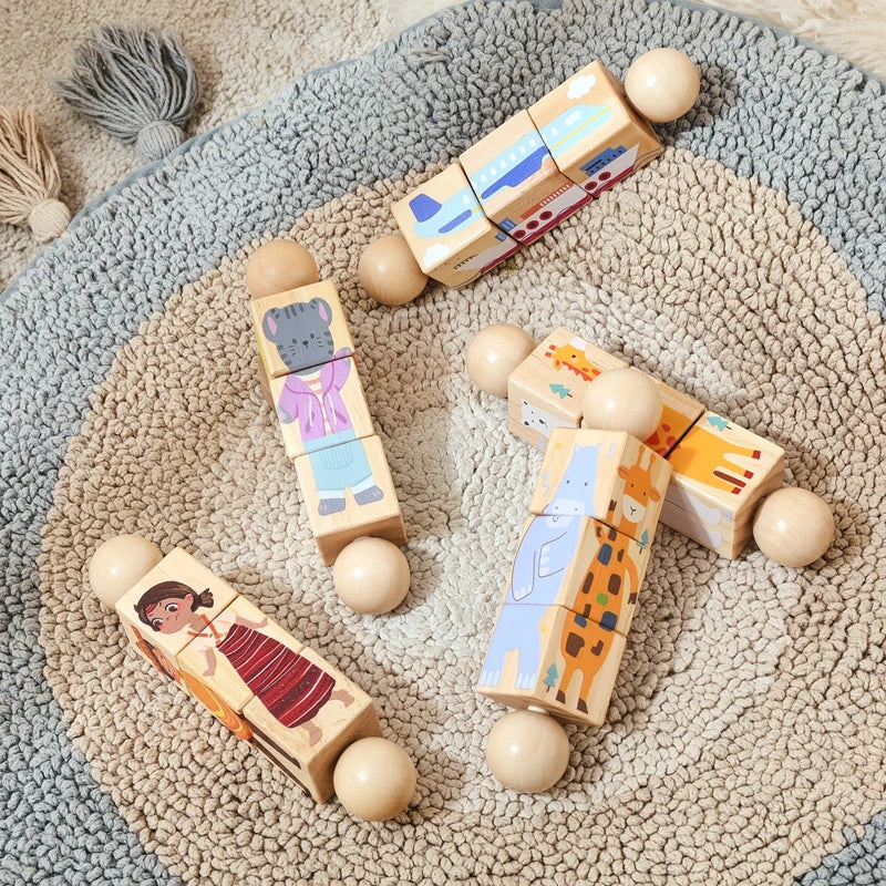 Baby Wooden Rotating Jigsaw Puzzle Hand bell Toy Montessori Educational Sensory Cognition Toys Wooden Music Rattle Toy Baby Gift
