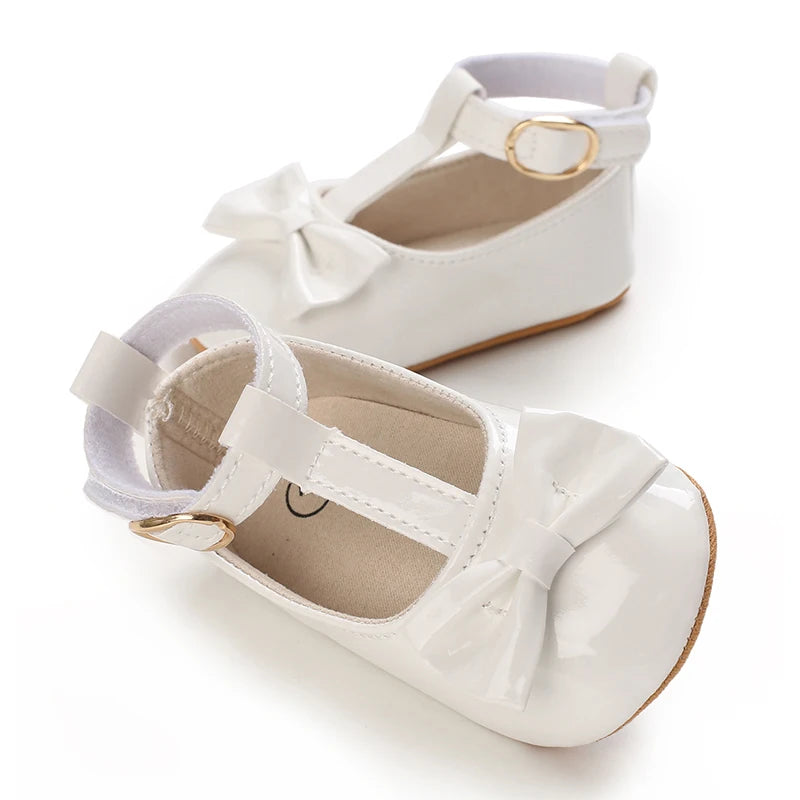 Baby Shoes Girls' Newborn White Series Forefoot Shoes PU Leather Flat Bottom Soft Sole Baby Shoes Bow Baby Princess Shoes