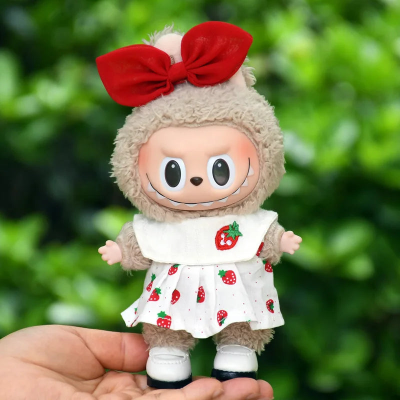 Labubu I II Dolls Clothes Strawberry Tank Top Skirt Paired With Princess White Shoes Princess Baby Clothes Accessories