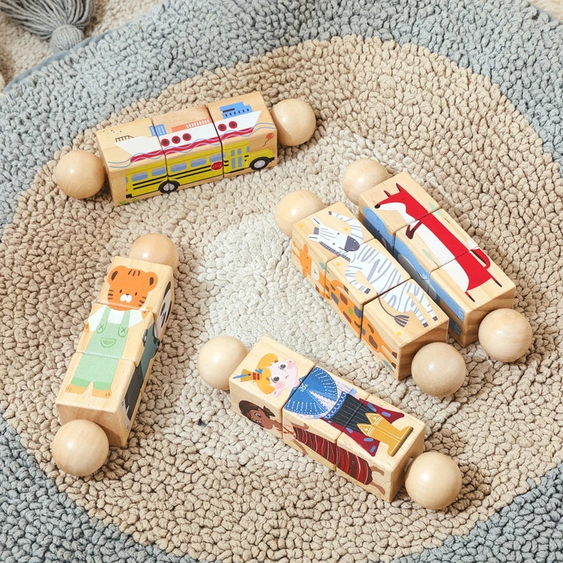 Baby Wooden Rotating Jigsaw Puzzle Hand bell Toy Montessori Educational Sensory Cognition Toys Wooden Music Rattle Toy Baby Gift