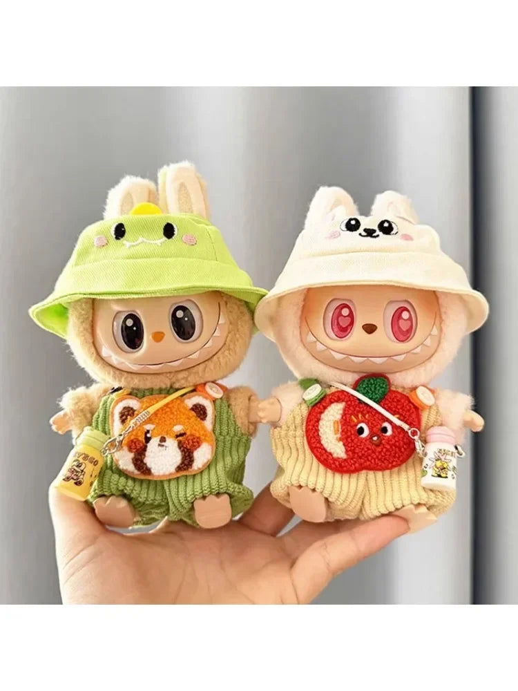 Sitting Party Baby Clothes For 1st &2nd Labubu Pendant Macaron fabric Clothes for Labubu New Cute Shoulder Pants Labubu Outfit