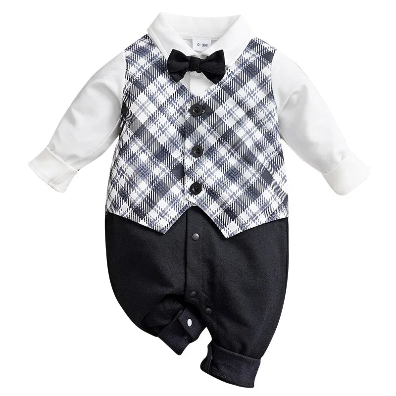 Newborn Baby Boy Clothes Sets Newborn One-Piece Clothing Handsome Button JumpsuitNewborn One-Piece Clothing Handsome Party Suit