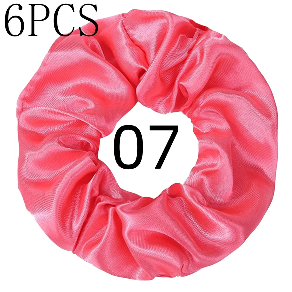6pcs/lot Hair Scrunchies Bands Scrunchy Ties Ropes Ponytail Holder for Women or Girls Accessories Satin Headwear Solid 100 Color