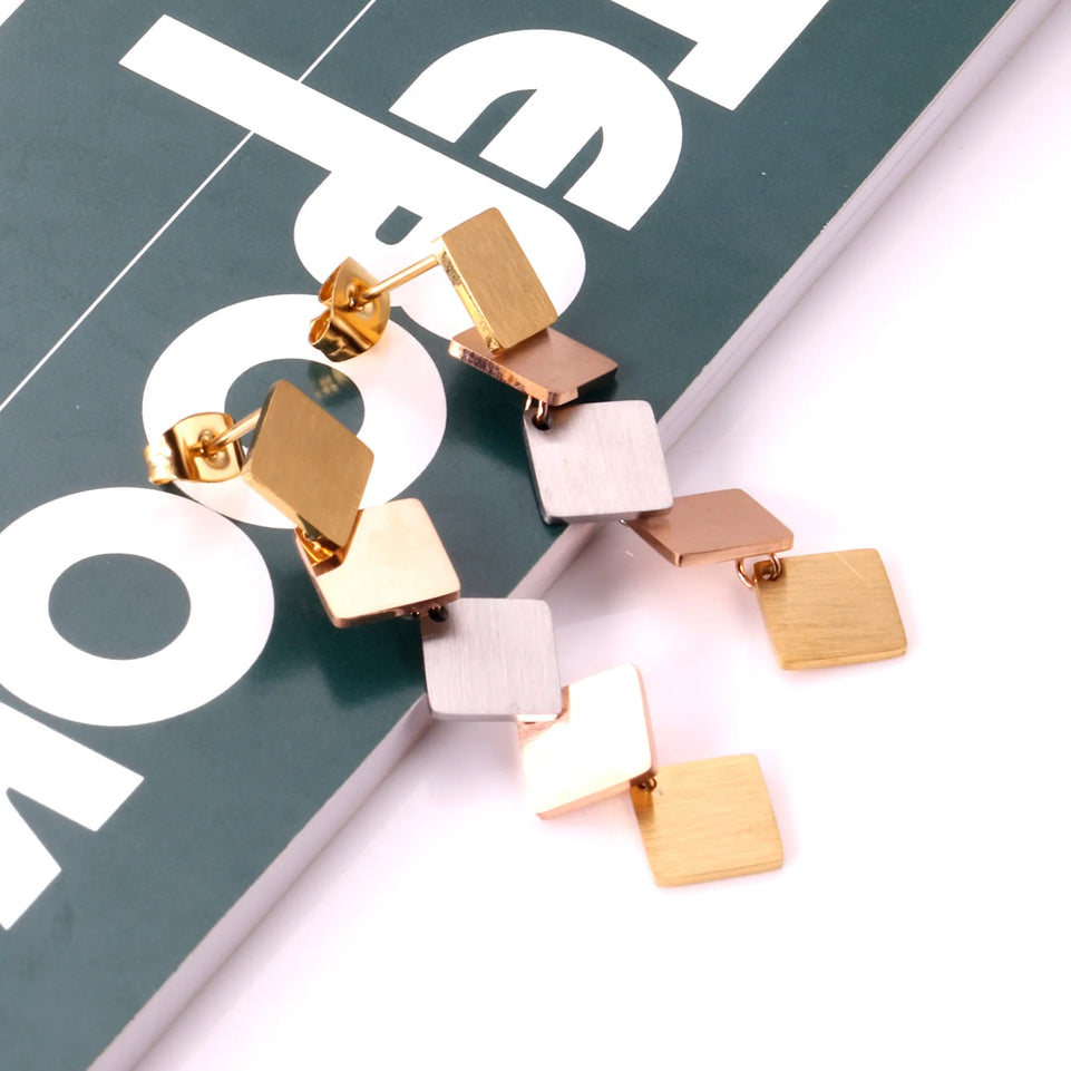 LUXUKISSKIDS Metal Stacked Geometric Dangle Stud Earrings Fashion Girls' Accessories Round Tassel Exaggerated Design Dailywear