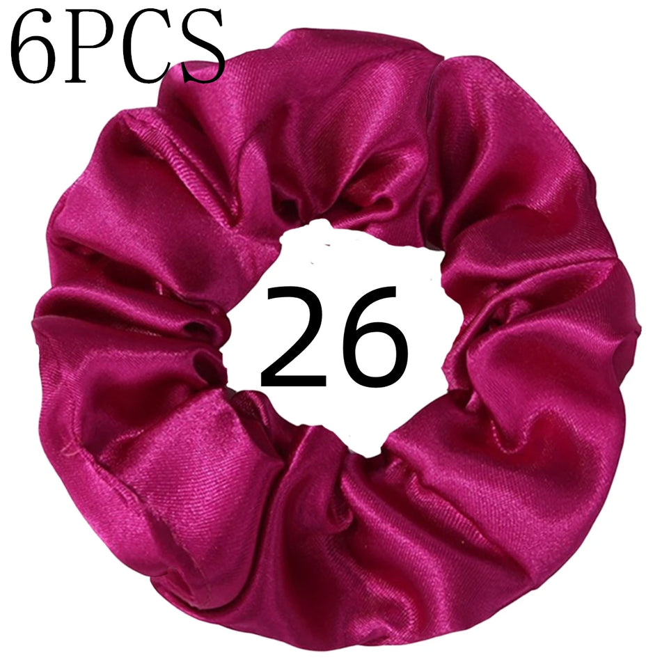 6pcs/lot Hair Scrunchies Bands Scrunchy Ties Ropes Ponytail Holder for Women or Girls Accessories Satin Headwear Solid 100 Color