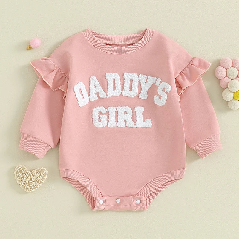 2023-10-05 Lioraitiin 0-18M Daddys Girls Newborn Baby Clothes Ruffle Long Sleeve Sweatshirt Bodysuit Infant Baby Girl Outfits