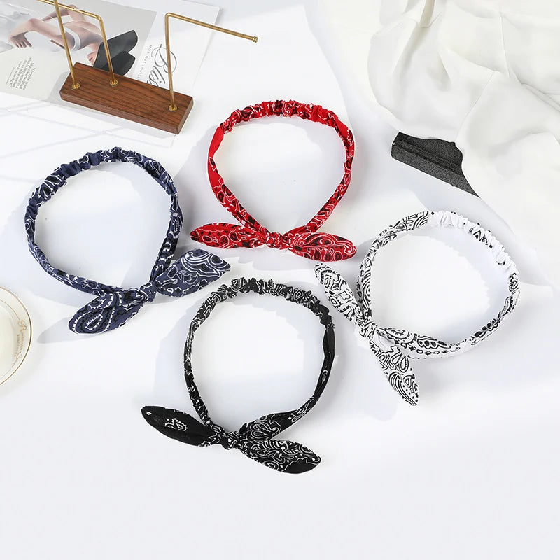 Paisley Bandana Hairbands Cute Rabbit Ear Turban Headwrap Hair Band Girls Accessories Fashion Top Knotted Bow Headband for Women