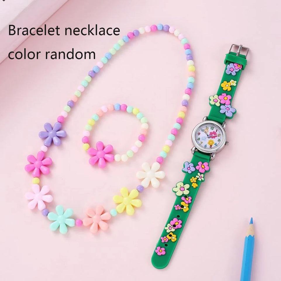 1pc/2pcs/3pcs-Cute creative flower style unicorn quartz watch for children, bracelet necklace set, girls' accessories