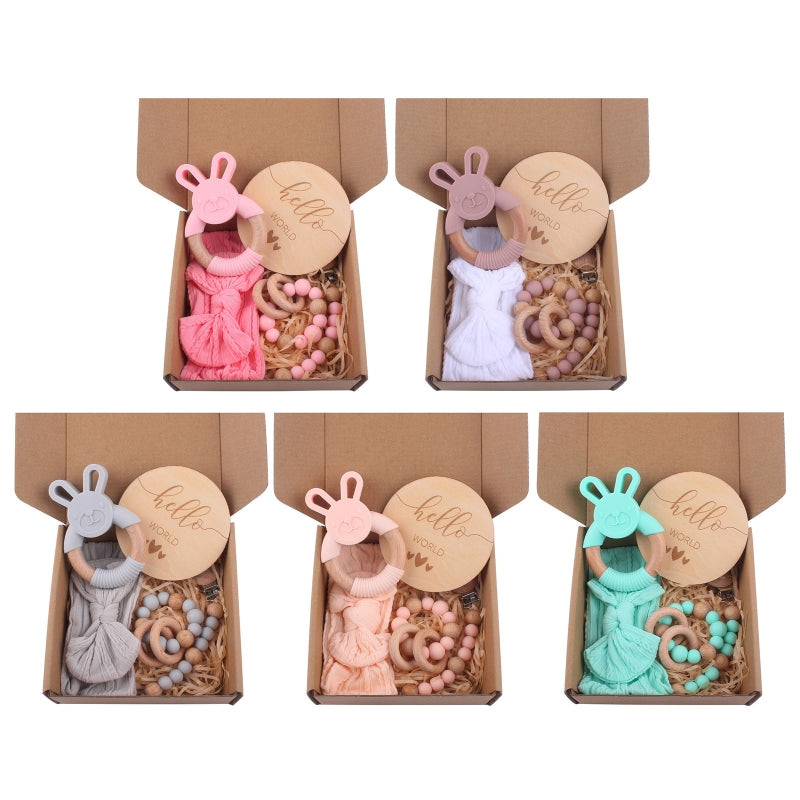 Baby Bath Towel Set Bibs Double Sided Cotton Blanket Wooden Rattle Brushs Pacifier Chain Bracelet Baby Stuff Home Newborn Gifts