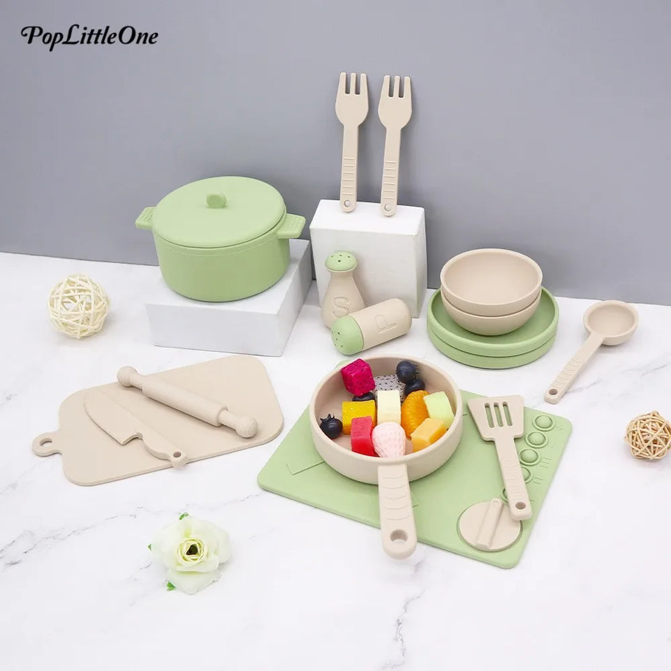 New Silicone Baby Feeding Set BPA Free Dishes Plate Spoon Fork Mother and Baby Tableware Baby Kitchen Educational Toy Baby Stuff