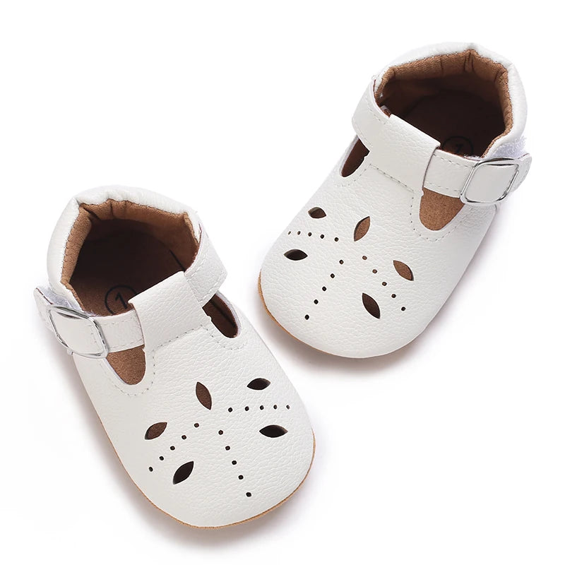 Baby Shoes Girls' Newborn White Series Forefoot Shoes PU Leather Flat Bottom Soft Sole Baby Shoes Bow Baby Princess Shoes
