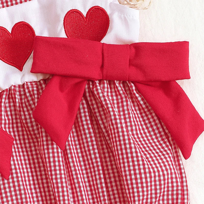 Baby Girl Valentines Day Outfit Newborn Heart Plaid Bubble Romper Bowknot Ruffle Bodysuit Smocked Baby Clothes