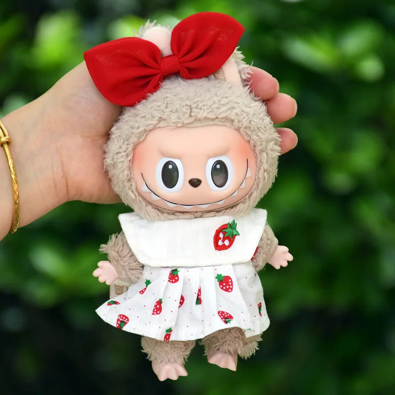 Labubu I II Dolls Clothes Strawberry Tank Top Skirt Paired With Princess White Shoes Princess Baby Clothes Accessories