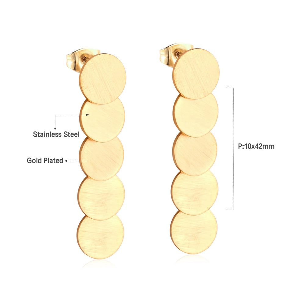 LUXUKISSKIDS Metal Stacked Geometric Dangle Stud Earrings Fashion Girls' Accessories Round Tassel Exaggerated Design Dailywear