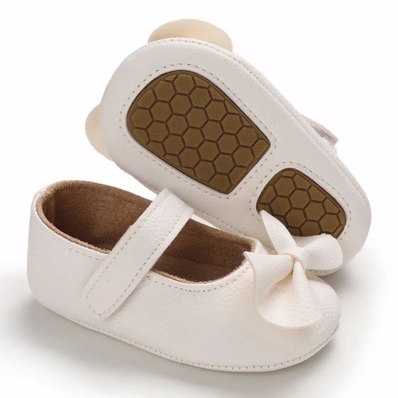 Baby Shoes Girls' Newborn White Series Forefoot Shoes PU Leather Flat Bottom Soft Sole Baby Shoes Bow Baby Princess Shoes