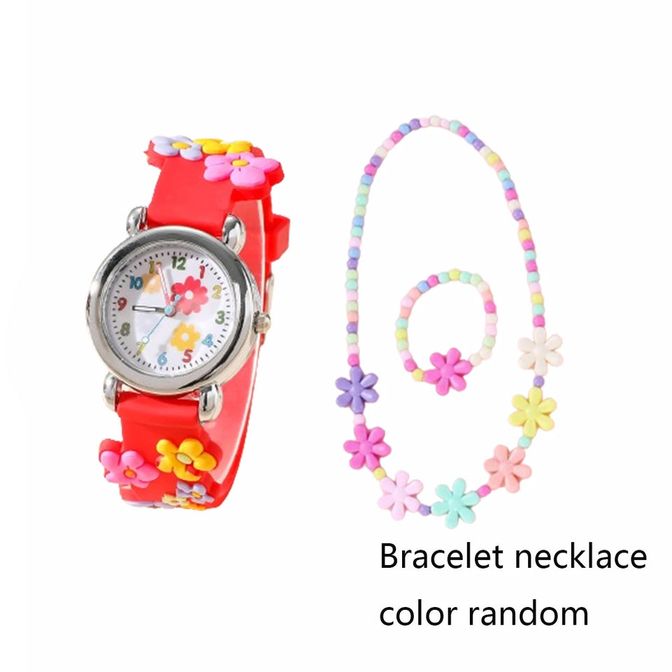 1pc/2pcs/3pcs-Cute creative flower style unicorn quartz watch for children, bracelet necklace set, girls' accessories