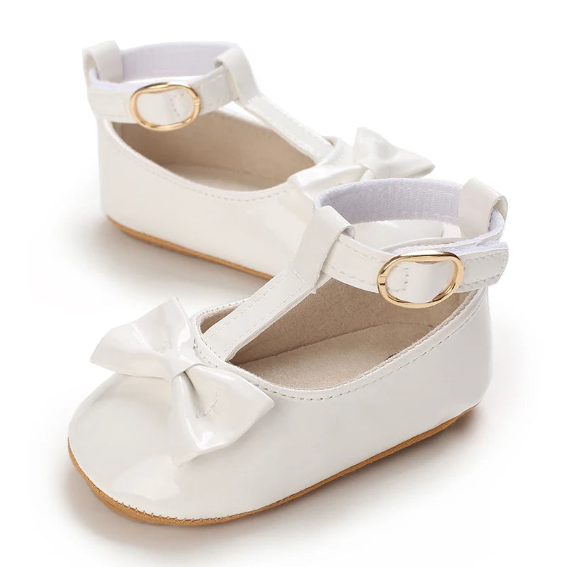 Baby Shoes Girls' Newborn White Series Forefoot Shoes PU Leather Flat Bottom Soft Sole Baby Shoes Bow Baby Princess Shoes