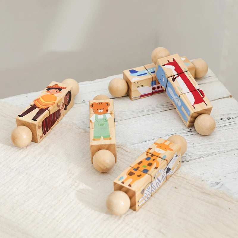 Baby Wooden Rotating Jigsaw Puzzle Hand bell Toy Montessori Educational Sensory Cognition Toys Wooden Music Rattle Toy Baby Gift