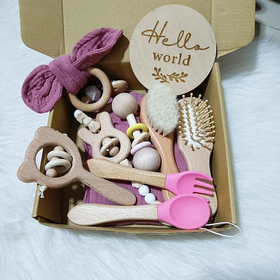 10 Pieces Of Personalized Name Newborn Bath Toy Gift Set 0-12 Months Old Baby Rattle Toy Baby Boy Girl Birth Name Plate Gift Set