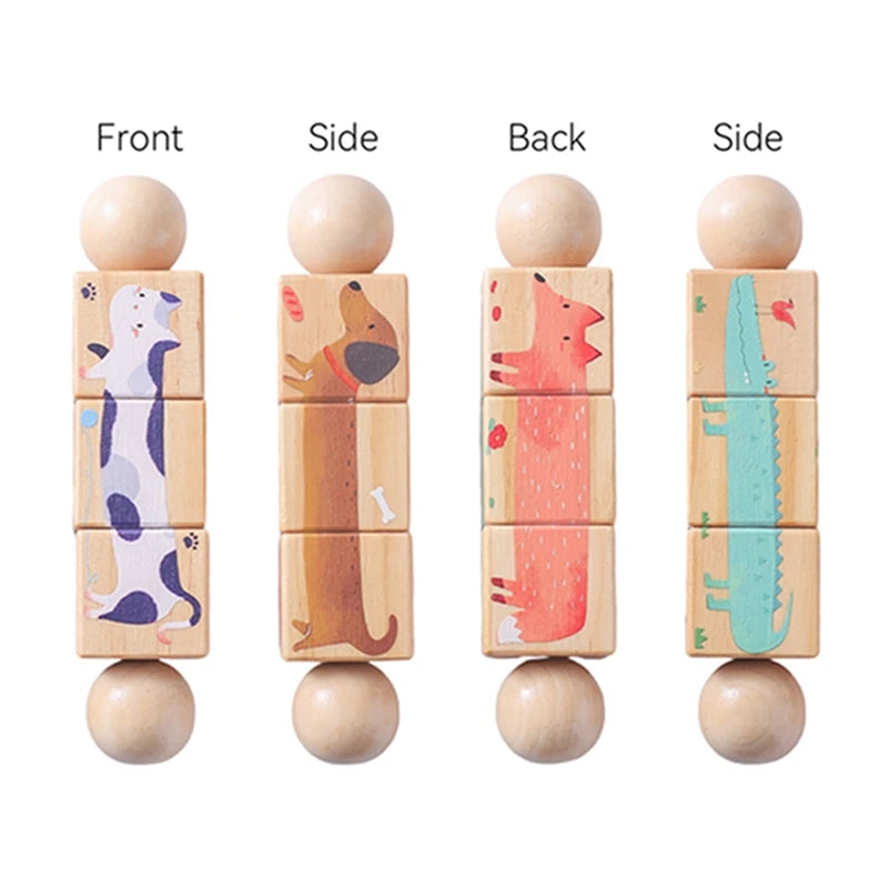 Baby Wooden Rotating Jigsaw Puzzle Hand bell Toy Montessori Educational Sensory Cognition Toys Wooden Music Rattle Toy Baby Gift