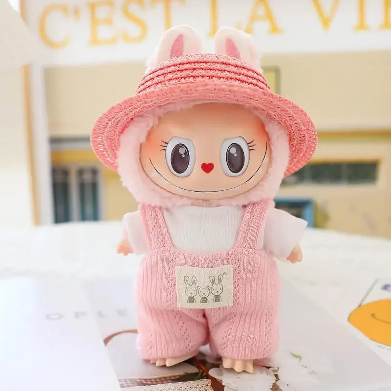 For 17cm Ropa Labubu v1/v2/v3 cloth Doll T-Shirt Overalls Pants Set Baby Clothes and 10cm cotton Doll Clothes Skirt